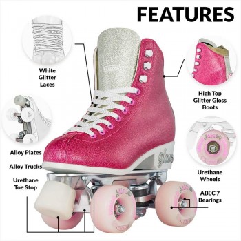 Crazy Glam Gliter Fashion Roller Skates - Pink Glitter