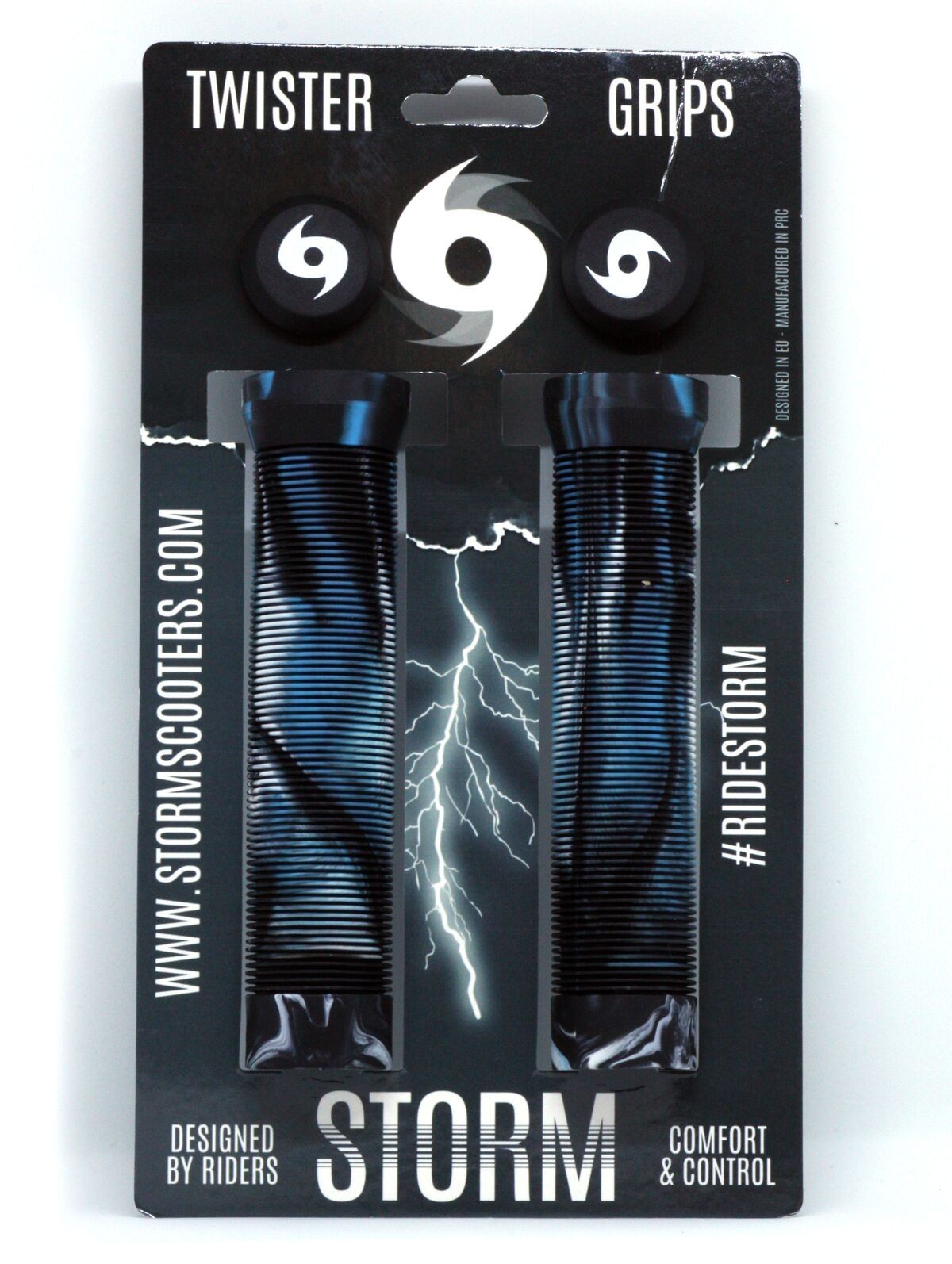Storm Twister Scooter Grips - Black/White/Blue