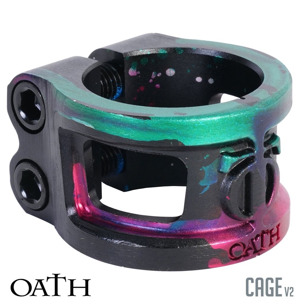 Oath Cage 2 Bolt V2 Scooter Clamp - Green/Pink/Black