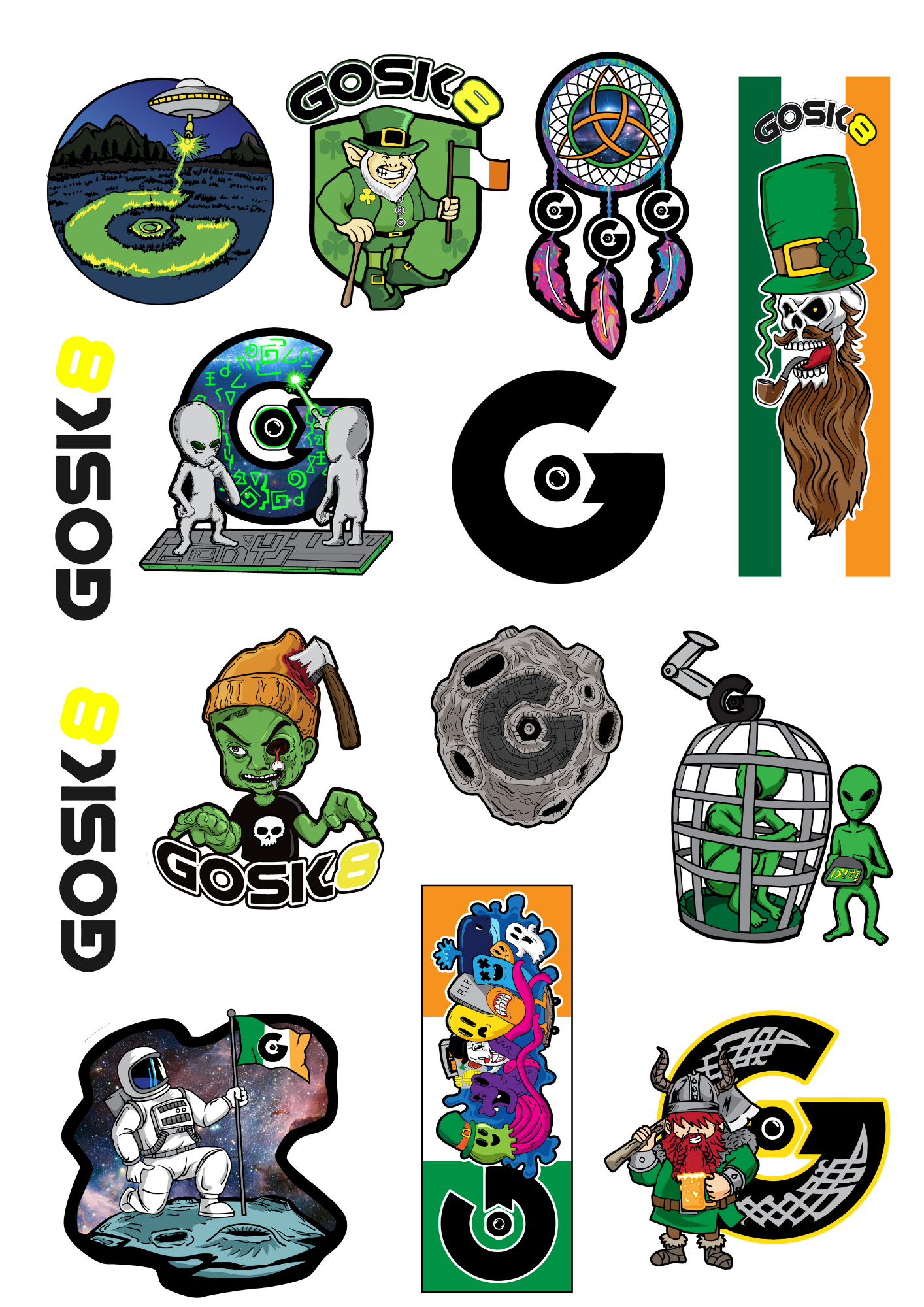 Gosk8 Sticker Sheet A3 - 14 stickers Gosk8 Sticker Sheet A3 - 14 stickers