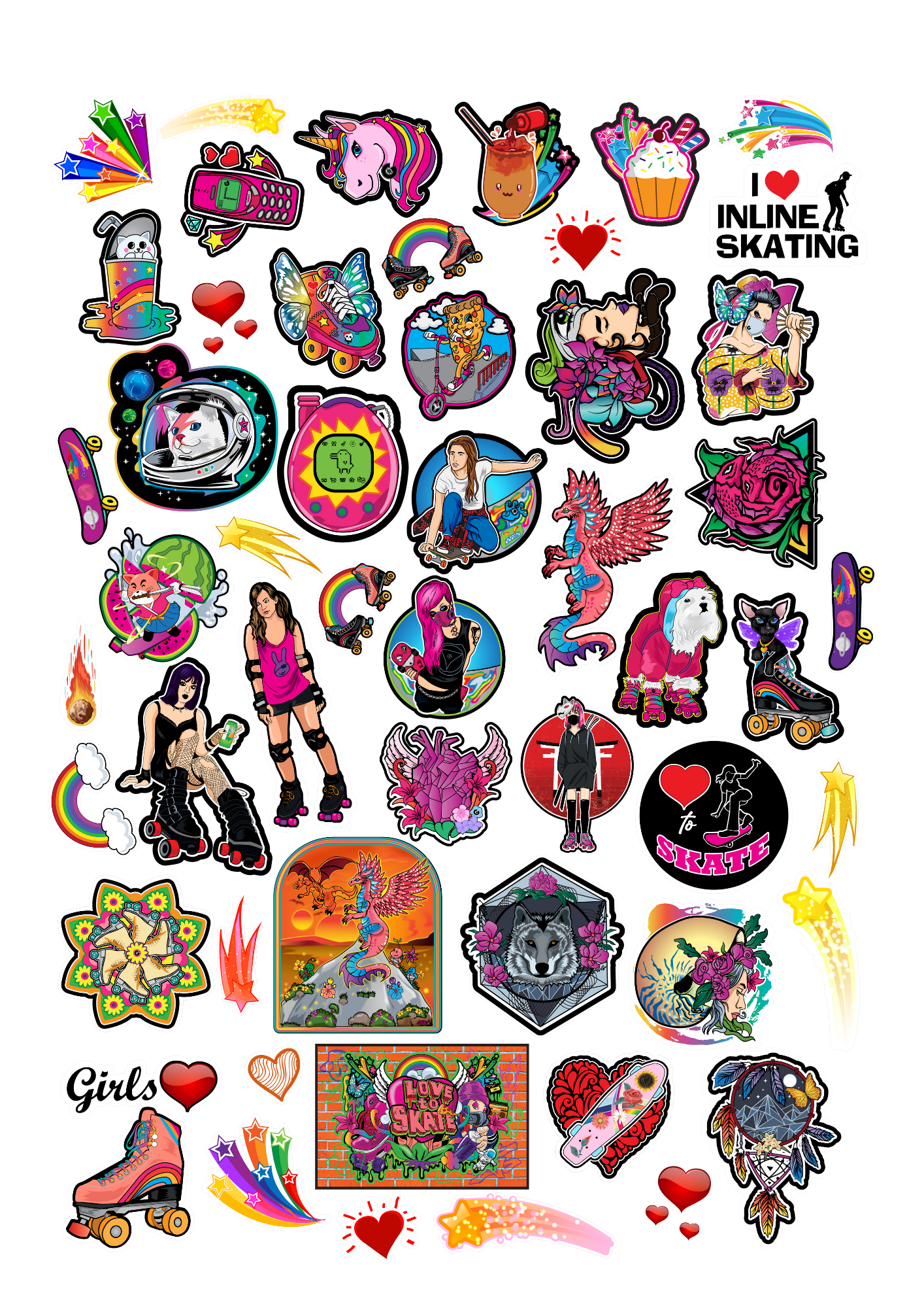 Gosk8 Girls Mega Sticker Sheet A3 - 52 stickers