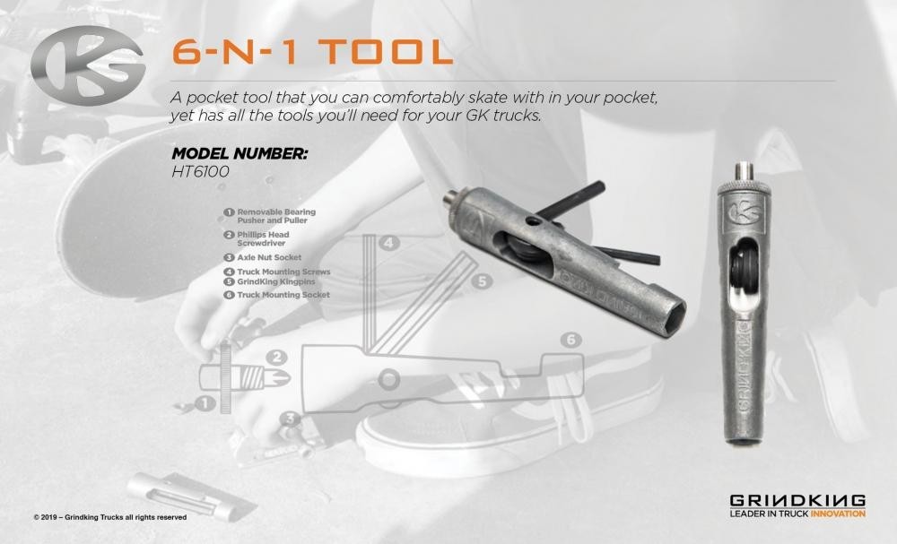 Grindking Tool	6 In 1 Skateboard Tool - Raw