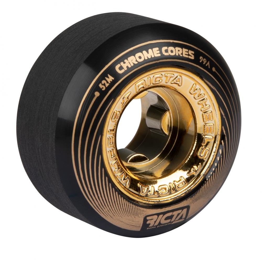Ricta Chrome Core 99a 52mm Skateboard Wheels - Black/Gold (Pack of 4)