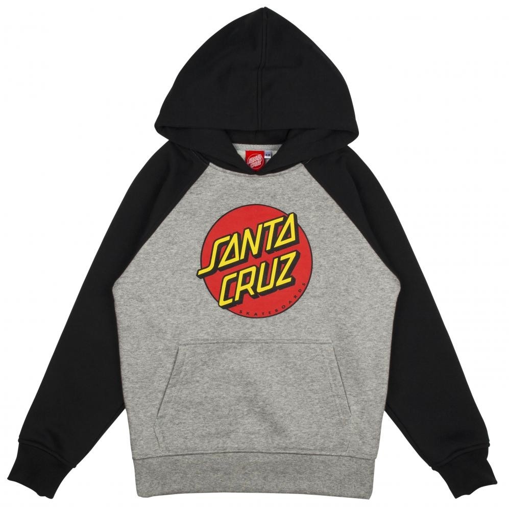 Santa Cruz Youth Classic Dot Raglan Hoodie - Black/Heather Grey