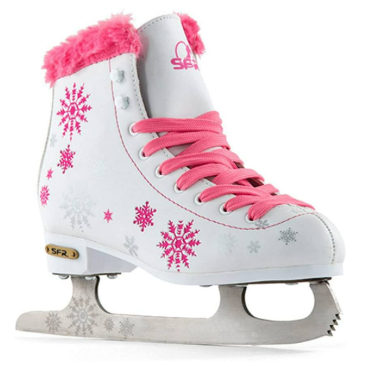 SFR Snowflake Kids Ice Figure Skates - White/Pink