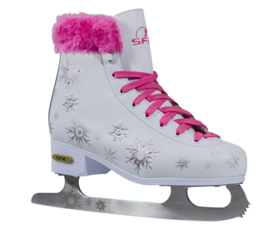 SFR Snowflake Kids Ice Figure Skates - White/Pink